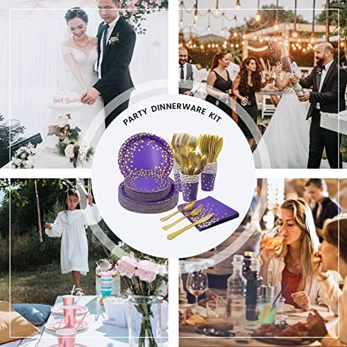 AIRE Purple Gold Paper Plates Set, 350PCS Disposable Dinnerware for 50 - Image 5