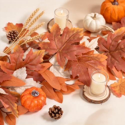 DearHouse Fall Garland Maple Leaf, Orange&White, 5.9Ft/Piec Artificial Autumn Foliage Garland Thanksgiving Decor,2 Pack - Image 6