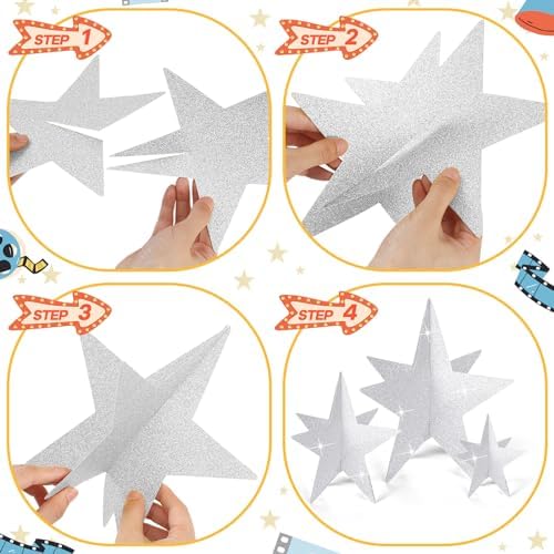 Sinload 45 Piece 3D Silver Star Centerpieces Glitter Theme Party Decorations - Image 4