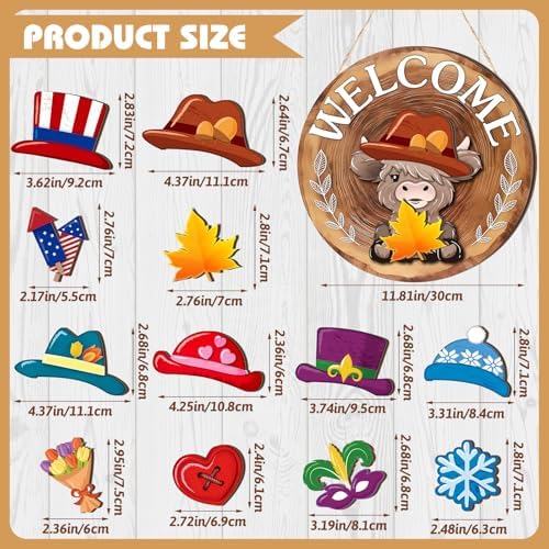 Vicenpal 35 Pcs Fall Interchangeable Highland Cow Welcome Sign, Red Brown - Image 3