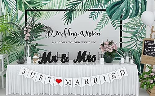 VIOPVERY Wooden Mr & Mrs Wedding Sign with Just Married Banner,Black - Image 4