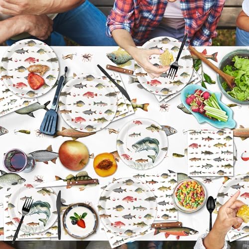 170PCS Fishing Birthday Party Decorations Gone Fishing Party Decorations Include Plates, Cups, Cutlery, Banner, Tablecloth for Ofishally One Birthday Decorations - Image 5