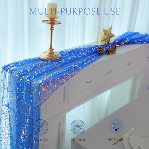 Royal Blue Gold Table Runner Glitter Decorations Sheer Gauze 10 Ft - Image 6