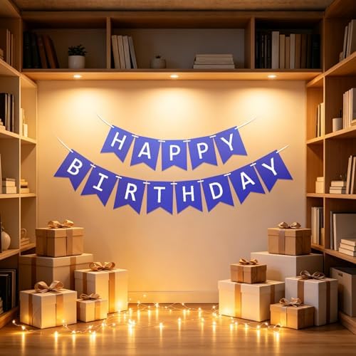 Fecedy Navy Blue Happy Birthday Bunting Banner Pre-Strung No DIY for Birthday Party Decorations - Image 3
