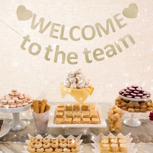 Pre-Strung Glitter Welcome to the Team Banner Welcome Banner Welcome Decorations for Office New Hire Events Corporate Onboarding & Team Building Parties (Champagne Gold) - Image 4
