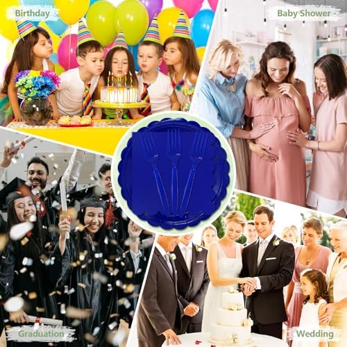 Mulbozy 75 Pcs Royal Blue Paper Plates and Napkins&Forks for Party,25-7" - Image 7