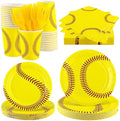 durony 144 Pieces Softball Paper Plates and Napkins Dinnerware Set Softball Birthday Party Tableware Supplies Includes Paper Plates Napkins Forks Serve 24 for Sports Party Supplies by durony