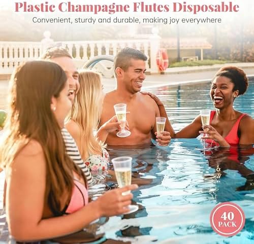 SUREHOME Plastic Champagne Flutes 40 Pack Disposable Champagne Glasses 5oz Clear Plastic Mimosa Glasses Wedding Cocktail Cups Bulk for New Years Eve Party Supplies 2026 Engagement Birthday Decorations - Image 4