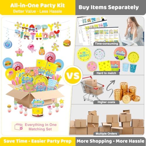 Yellow Cartoon Sea Birthday Decorations, 24 Guests Undersea Party Kit - Image 3