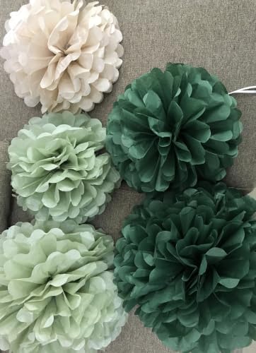 Sage Green Tissue Paper Flower Pom Poms Kit 12pieces for Wedding Bridal Shower Engagement Bachelorette Birthday Party Decorations (Boho Sage Green) - Image 2
