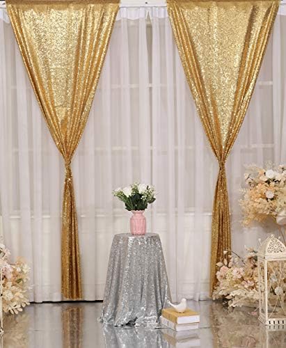 Poise3EHome Gold Sequin Backdrop Curtains,4 Panels 2FTx8FT Glitter Background for Party Birthday Party Baby Shower Wedding Christmas Thanksgiving Halloween Holiday Festival Decor - Image 2