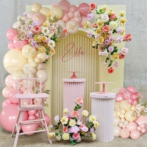 Pink and Yellow Balloon Arch Kit Pastel Yellow Balloons - Image 5