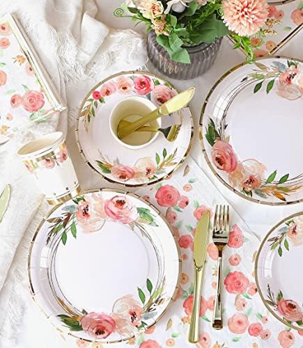 Luxury Floral Paper Plates and Napkins Party Supplies - Serves 16 - Pink and Gold Flower Decoration for Floral Baby Shower Bridal Shower Tea Party Birthday - Image 6