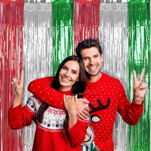 BRAVESHINE Party Fringe Backdrop Red Silver Green Christmas Decorations - Image 3