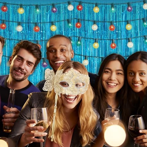 3 Pack 3.28ft x 6.56ft Light Blue Metallic Tinsel Foil Fringe Curtains, Photo Booth Backdrop Party Decorations for Birthday Wedding Baby Shower Graduation Bachelorette New Years - Image 5