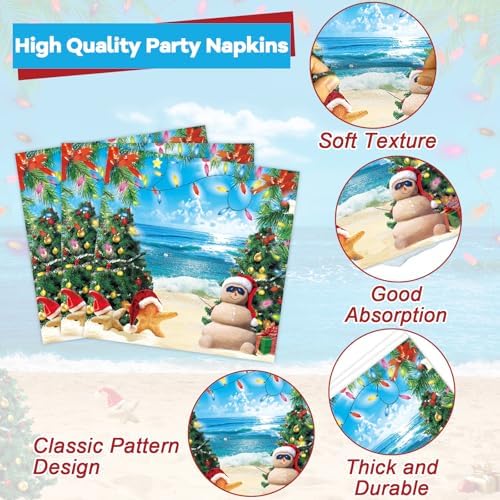 CHUNNIN 96 Pcs Summer July Christmas Plates and Napkins Xmas in July Party Decorations Disposable Dessert Plates Hawaiian Beach Tableware Set for 24 Guests Tropical Birthday Party Supplies - Image 4