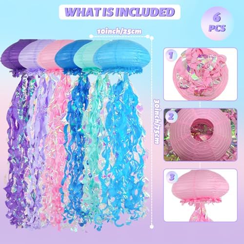 6-Pack Jellyfish Paper Lanterns, Under the Sea Party Decorations - Image 6