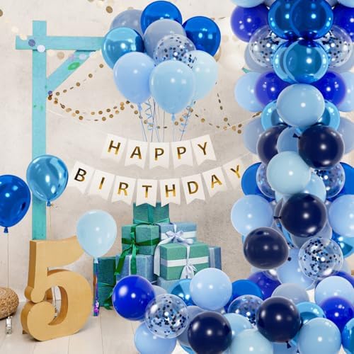 100pcs Blue Balloons Set - 12inch Metallic Chrome, Pearl, Navy & Pastel Royal Dusty Blue Balloons for Birthdays, Father's Day, 2026 Graduation Party Decorations (2 Ribbons) - Image 3