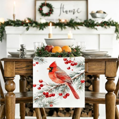 Christmas Cardinal Table Runner Winter Cardinal Christmas Party Decorations - Image 3