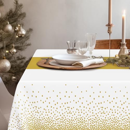 4Pack Disposable Plastic Table Cloths for Parties, 54" x 108" White and Gold Rectangle Table Covers, Waterproof Tablecloth for Rectangle Tables Suitable for New Years Eve Thanksgiving Wedding Supplies - Image 6