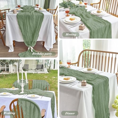 2 Pack Sage Green Cheesecloth Table Runner for Birthday Party Home Decor - Image 6