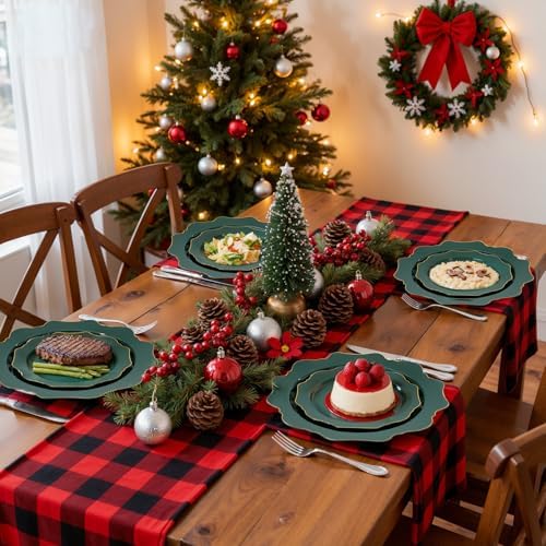 WDF 175Pcs Green Plastic Plates - Green Plates Disposable with Gold Rim - Christmas Plastic Plate - Fancy Disposable Dinnerware Sets 25 Guests Ideal for Holidays/Christmas/Party/Wedding/Birthday - Image 6