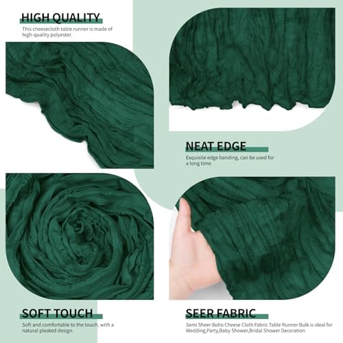 4 Pack Pack Dark Green Cheesecloth Table Runner 10Ft, Christmas Table Runner 21.5 X 120 inch, Semi Sheer Cheese Cloth Fabric Boho Table Runner Bulk for Christmas Decorations,Bridal Shower,Wedding - Image 3
