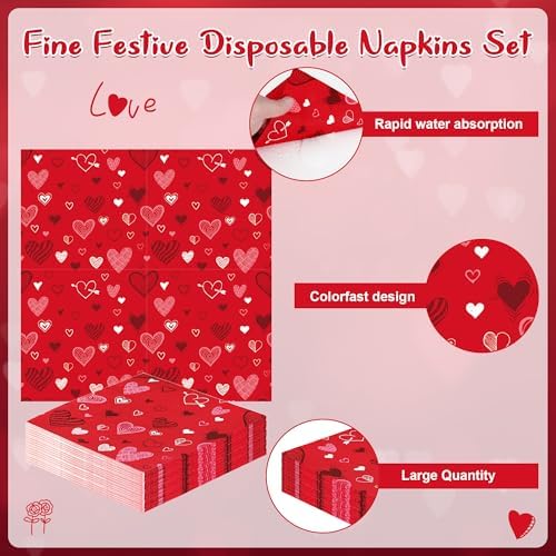 QZYL 24 Sets Valentines Plates and Napkins, Disposable Paper Round Valentine Party Supplies, 9" and 7" Red Valentines Plates Sets, Love Table Decorations Galentines Dinnerware for Romantic Festivals - Image 4