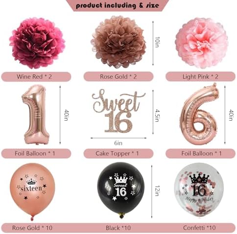 Sweet 16 Party Decorations, Happy 16th Birthday Decorations for Girls - Image 3