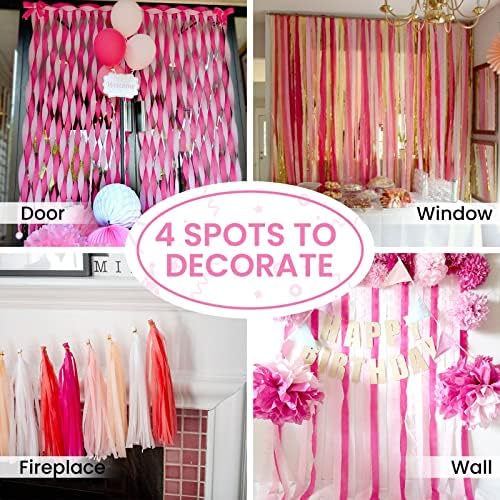 PartyWoo Pink Peach Light Hot Dark White Crepe Paper Streamers 6pcs 492 FT - Image 5