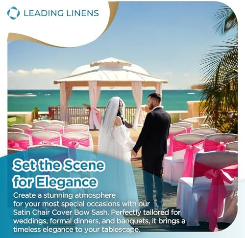 Leading Linens 50 pcs Hot Pink 108"x8" Satin Bow Sash Chair Cover Decor - Image 3