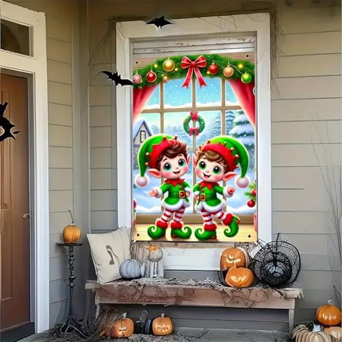 BlissYard Christmas Elf Window Cover 31x47 Inch Polyester - Image 7