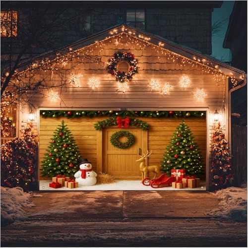 HOMETITUTE Trees Snowman Christmas Garage Banner 13x6ft by HOMETITUTE