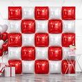NISOCY 25PCS Red and White Square Foil Balloons Wall Backdrop by NISOCY