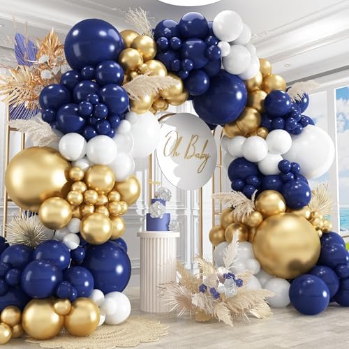 412Pcs Navy Blue and Gold Balloons Arch Garland Kit,5 10 12 18 inch gold and blue balloons for Birthday, Wedding, Graduation, Anniversary Decorations by PAXILE