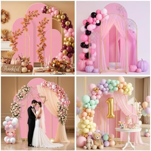 Set of 3 Wedding Arch Backdrop Stand,4+5+6 FT，Small Metal Arch Frame with 3 Pink Backdrop Covers,Easy Setup for Birthday Baby Shower Anniversary Dessert Table Decoration - Image 5