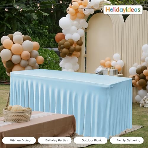 4 Pack Baby Blue Spandex Table Covers 8ft Rectangle Ruffle Skirts for Party - Image 6