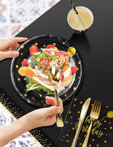 Nkaiso 161 Pcs Black Gold Birthday Plates and Napkins Set -20 Serves - Image 4