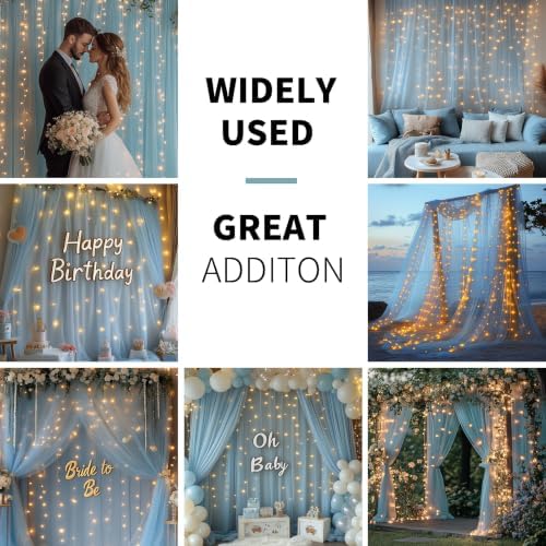 Baby Blue Tulle Backdrop Curtain with Lights for Decor, 10x10FT - Image 2