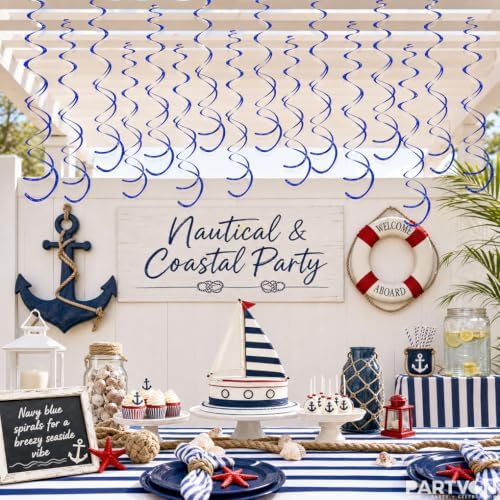 32 PCS Blue Hanging Swirl, Sparkle Ceiling Hanging Decorations, Plastic Streamer Party Decorations for Birthday, Ocean Theme, Baby Shower, Winter Party, Independence Day, 4th of July - Image 4