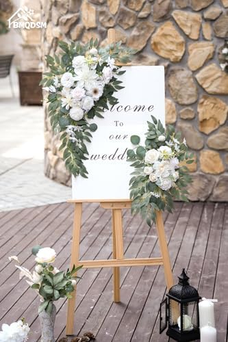 Artificial Wedding Arch Flowers Set of 2, Faux Floral Swag for Wedding Welcome Sign, Ceremony and Reception Backdrop Decoration (White) - Image 2