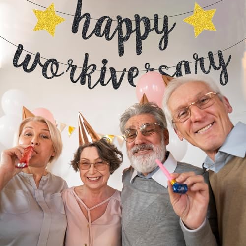 Happy Workiversary Banner Black Work Anniversary Decorations Work Office Party Decoration Supplies - Image 3