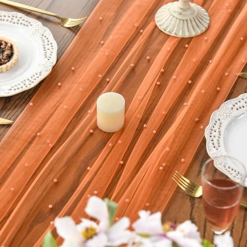 Artoid Mode Pearl Orange Gauze Table Runner 10FT Home Decor - Image 4