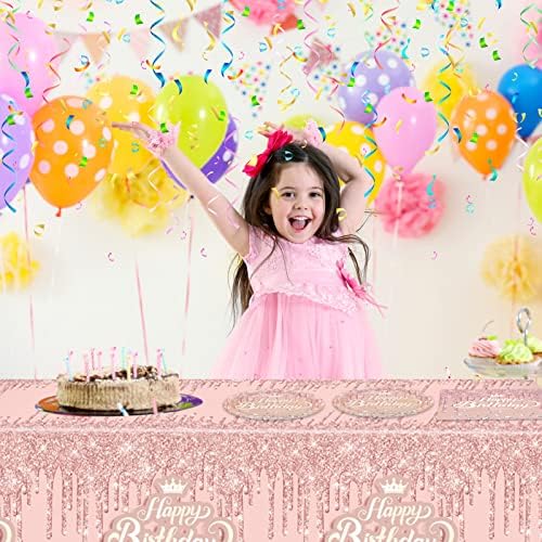 41Pcs Rose Gold Birthday Party Decorations - Pink Rose Gold Theme Supplies - Includes 20 Plates, 20 Napkins and 1 Tablecloth for Girls Women - Image 7