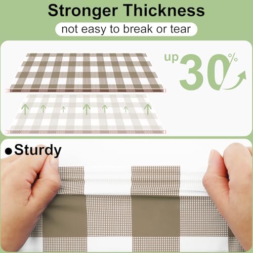 misaya 12 Packs Khaki White Buffalo Gingham Plastic Disposable Table Cloth - Image 2