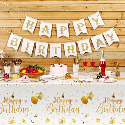 Vesici 171 Pcs Happy Birthday Party Supplies 24 Set Table, White, Gold - Image 4