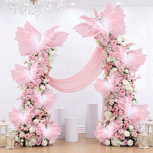 10 Pcs 24'' 20'' 12'' Large Gradient Pink Pearl Butterfly Decoration 3 Size by Leinuosen