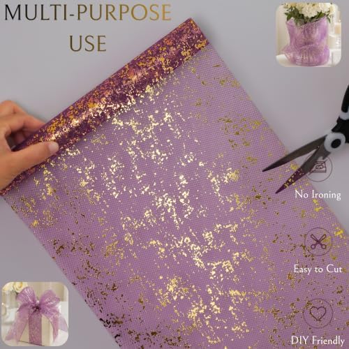 2 Pcs Plum Purple Gold Table Runner, Glitter Metallic Foil Mesh Roll 108" - Image 6