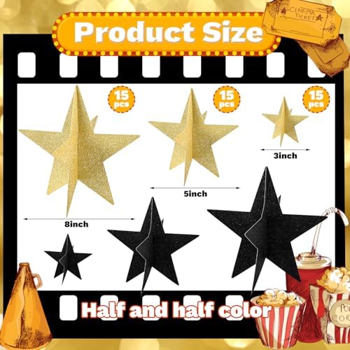 Sinload 45 Piece 3D Glitter Star Centerpieces Black Gold Party Decorations - Image 2