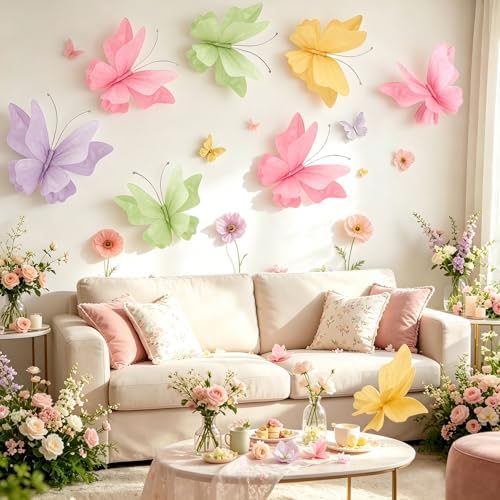 3D Hanging Butterfly Decorations Butterfly Party Decorations 4PCS Pastel Large Paper Butterfly Decorations for Girls Women Wedding Backdrop Birthday Flower Garden Party Decor - Image 5